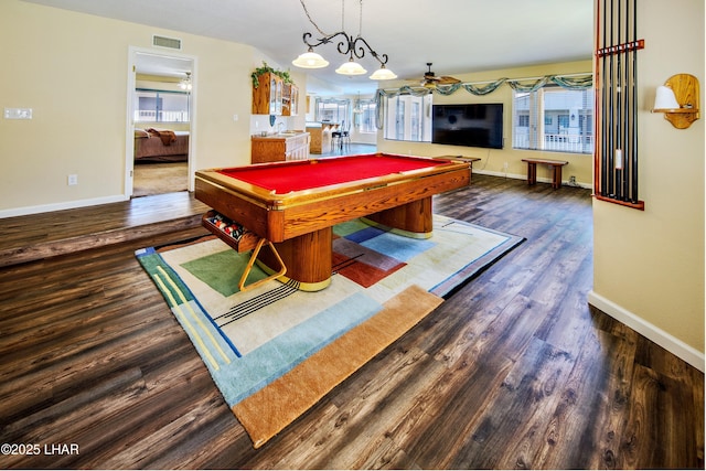 8731 Yaqui, Parker, AZ 85344 - playroom with baseboards, visible vents, wood finished floors, and billiards