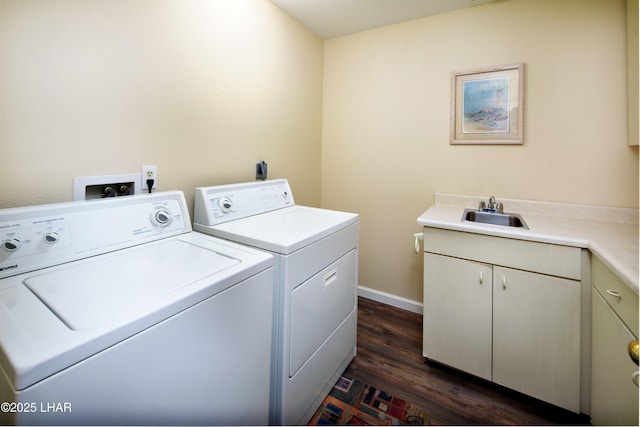 8731 Yaqui, Parker, AZ 85344 - laundry room with a sink, baseboards, washer and dryer, and dark wood finished floors