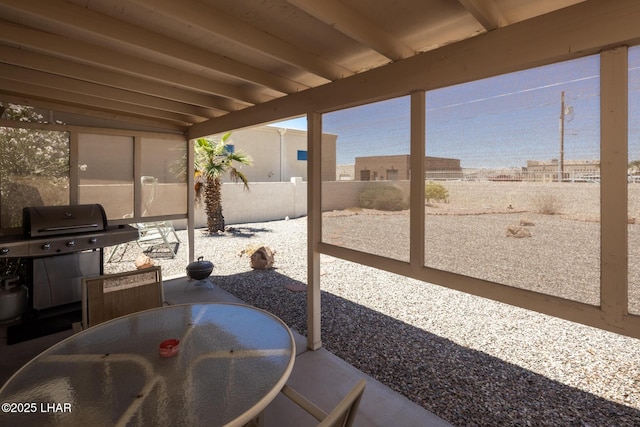 view of patio / terrace with outdoor dining area, a fenced backyard, and grilling area