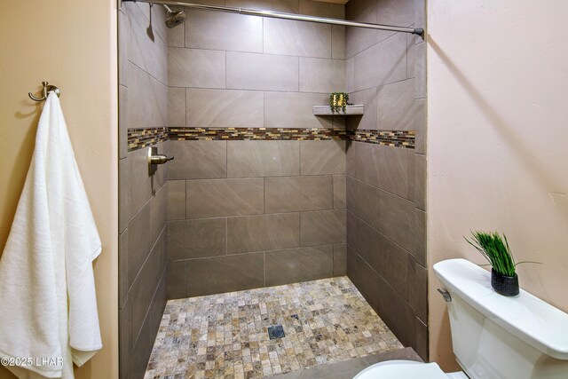 full bathroom with a stall shower and toilet