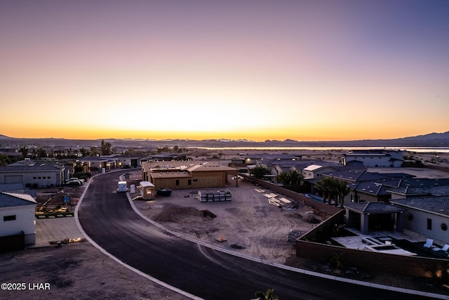 view of aerial view at dusk