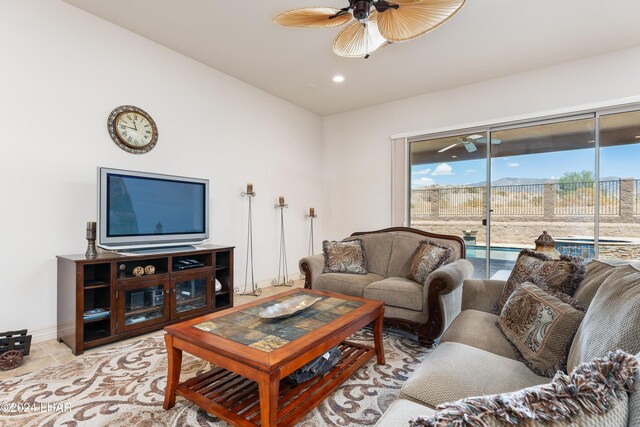 living room with ceiling fan