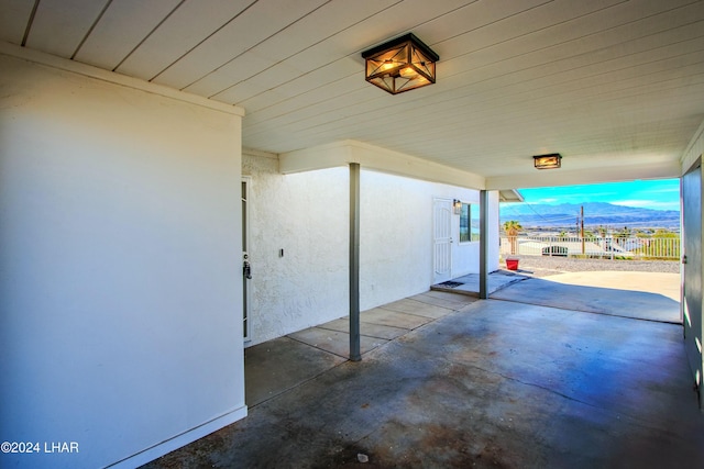 view of patio with a mountain view