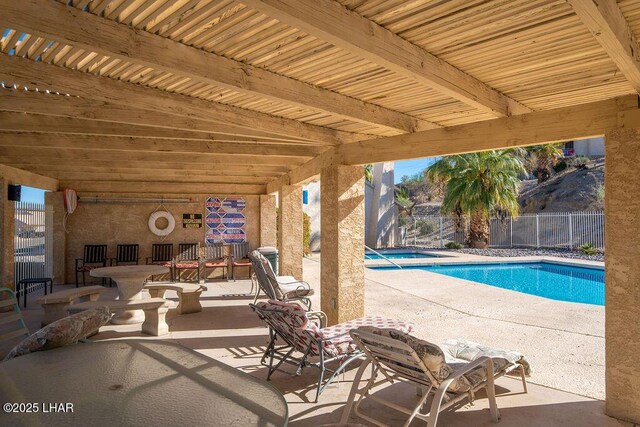 view of pool with a patio area, fence, and a fenced in pool