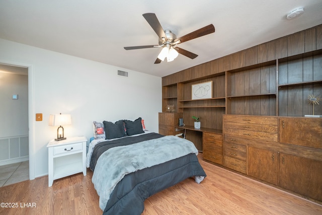 bedroom featuring light wood-style floors and visible vents