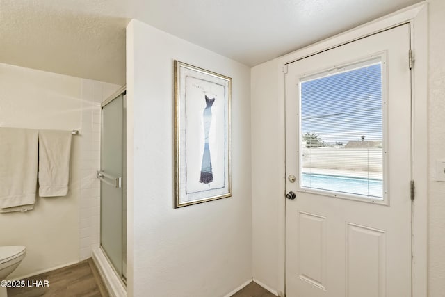 doorway to outside featuring wood-type flooring