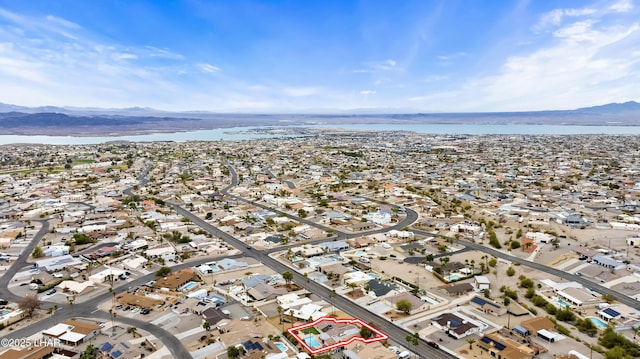 aerial view with a water and mountain view