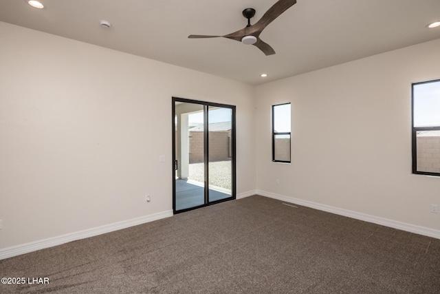 1650 E Sandra Dr, Lake Havasu City, AZ 86404 - unfurnished room with ceiling fan, dark colored carpet, recessed lighting, baseboards, and a smoke detector