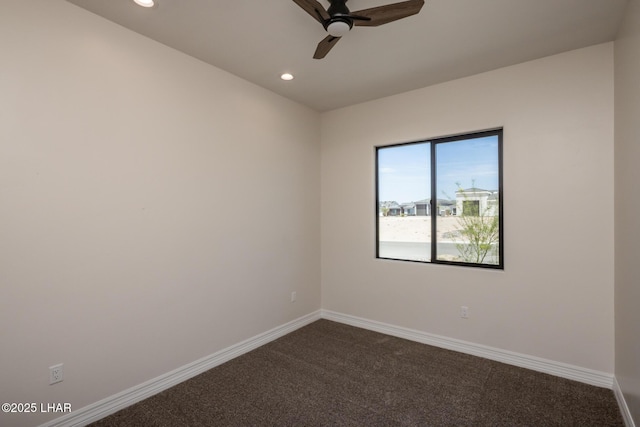 1650 E Sandra Dr, Lake Havasu City, AZ 86404 - empty room with ceiling fan, dark carpet, baseboards, and recessed lighting
