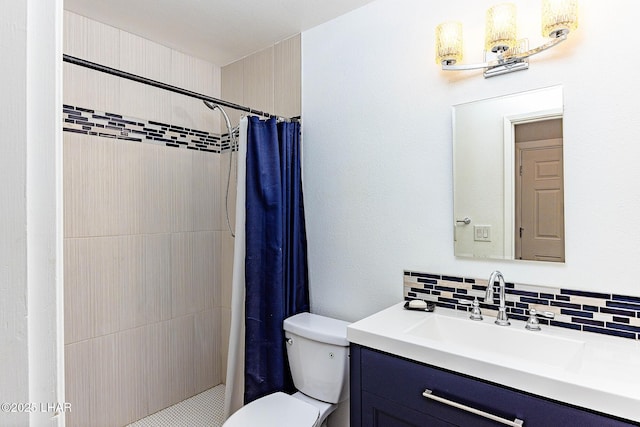 1880 Biscayne Ln, Lake Havasu City, AZ 86403 - full bathroom featuring backsplash, toilet, vanity, and tiled shower
