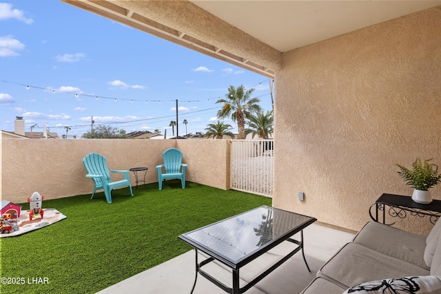 view of yard with a patio and fence