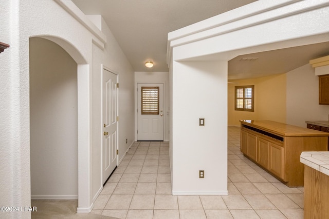 foyer with light tile patterned flooring and a wealth of natural light