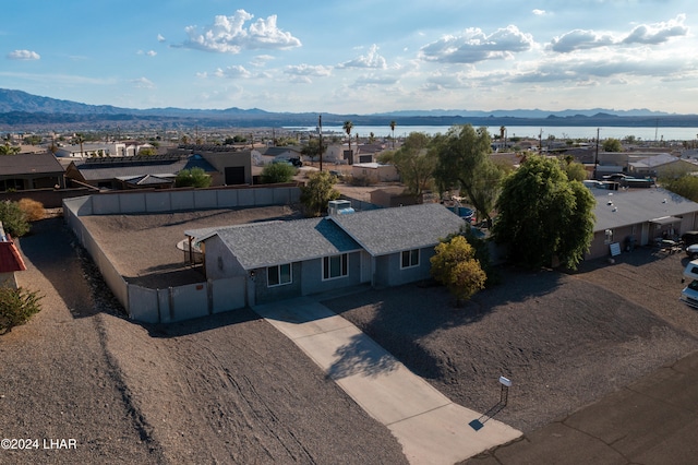 drone / aerial view featuring a mountain view