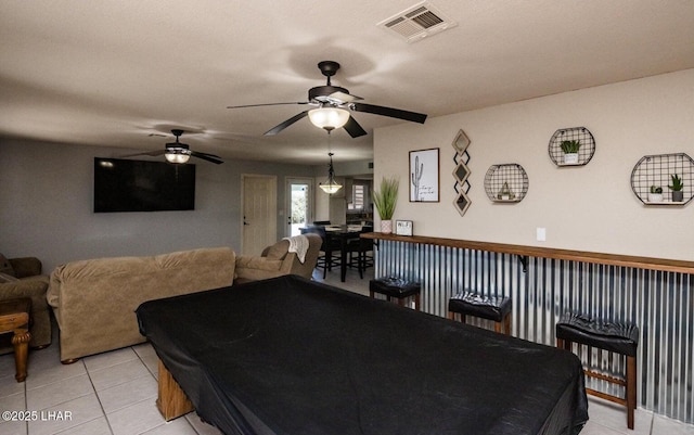 rec room featuring light tile patterned floors and pool table