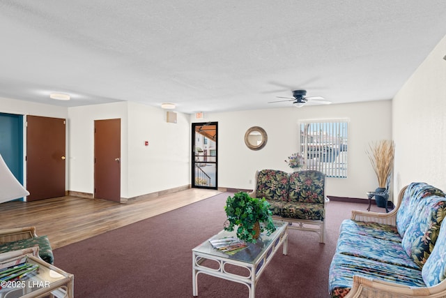 2094 Mesquite Ave Unit 113, Lake Havasu City, AZ 86403 - carpeted living room featuring a ceiling fan and a textured ceiling