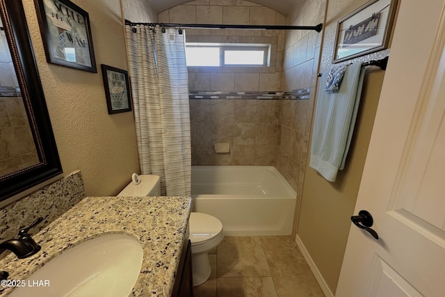 2969 Pony Cir, Lake Havasu City, AZ 86406 - bathroom featuring vanity, shower / bathtub combination with curtain, and tile patterned floors