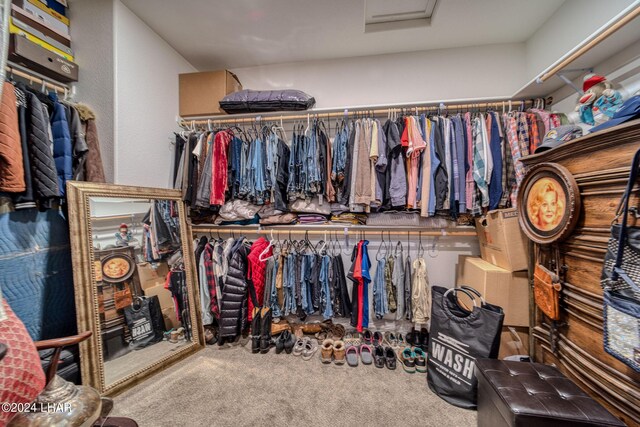 walk in closet featuring carpet