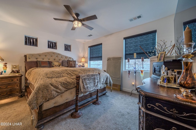 bedroom featuring carpet floors and ceiling fan