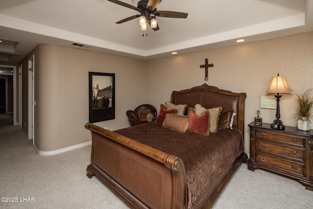 1415 Mcculloch Blvd N Unit 102, Lake Havasu City, AZ 86403 - bedroom with visible vents, light colored carpet, a raised ceiling, baseboards, and recessed lighting