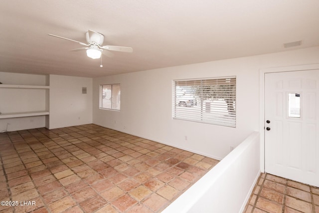 interior space with visible vents and a ceiling fan