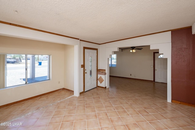1116 W 4th St, Parker, AZ 85344 - unfurnished room featuring crown molding, healthy amount of natural light, a textured ceiling, and ceiling fan
