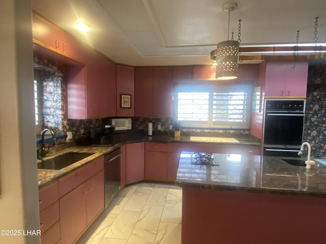 211 Columbine Dr, Lake Havasu City, AZ 86403 - kitchen featuring stainless steel dishwasher, decorative backsplash, a sink, and marble finish floor