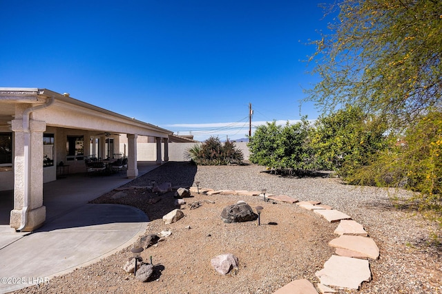 view of yard with a patio and a ceiling fan