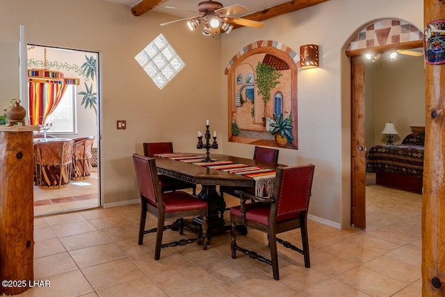 1972 E Bayshore Rd, Lake Havasu City, AZ 86404 - dining room with light tile patterned flooring, baseboards, and a ceiling fan