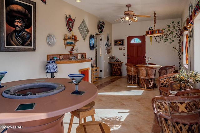 1972 E Bayshore Rd, Lake Havasu City, AZ 86404 - dining space with light tile patterned floors and a ceiling fan