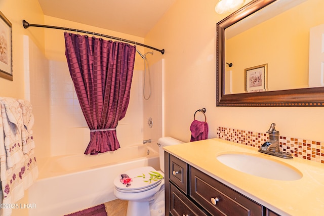 2335 Palo Verde Blvd N, Lake Havasu City, AZ 86404 - bathroom with toilet, shower / bath combination with curtain, vanity, and tasteful backsplash