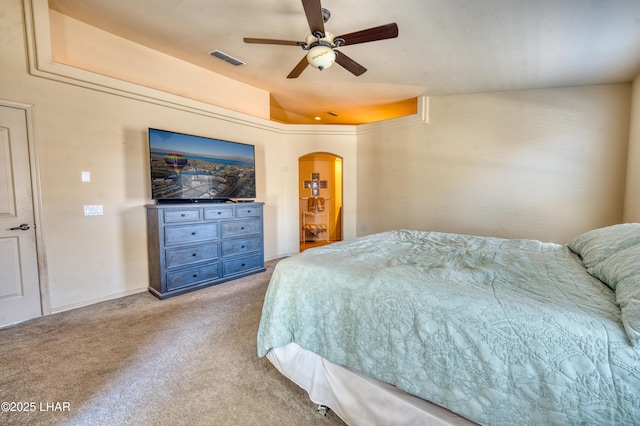 3000 Mirage Dr, Lake Havasu City, AZ 86404 - bedroom featuring arched walkways, carpet flooring, and ceiling fan
