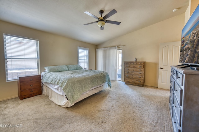 3000 Mirage Dr, Lake Havasu City, AZ 86404 - bedroom featuring lofted ceiling, light carpet, a ceiling fan, and baseboards