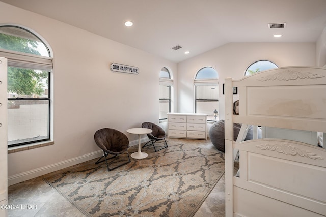 bedroom featuring vaulted ceiling