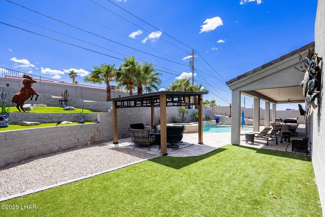 2800 Papeete Dr, Lake Havasu City, AZ 86404 - view of yard with a fenced backyard, a gazebo, a fenced in pool, and a patio