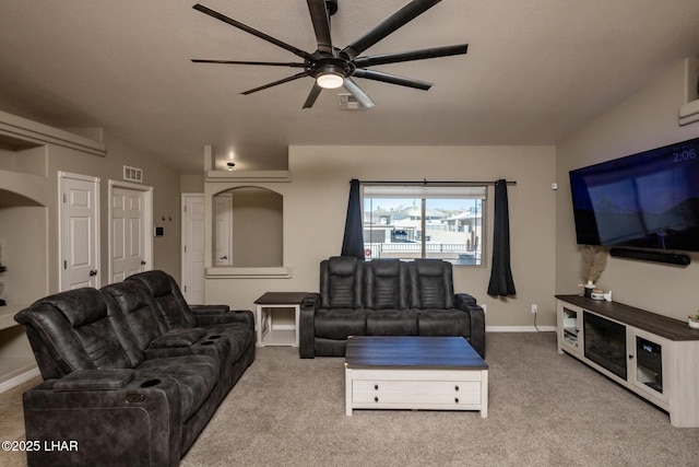 2764 Daytona Ave, Lake Havasu City, AZ 86403 - living area featuring visible vents, a ceiling fan, baseboards, and carpet floors