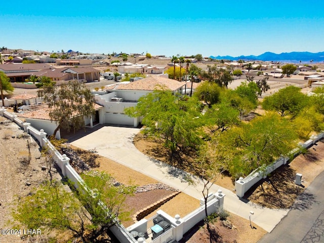 drone / aerial view featuring a mountain view