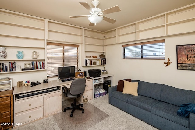 office space with ceiling fan and plenty of natural light