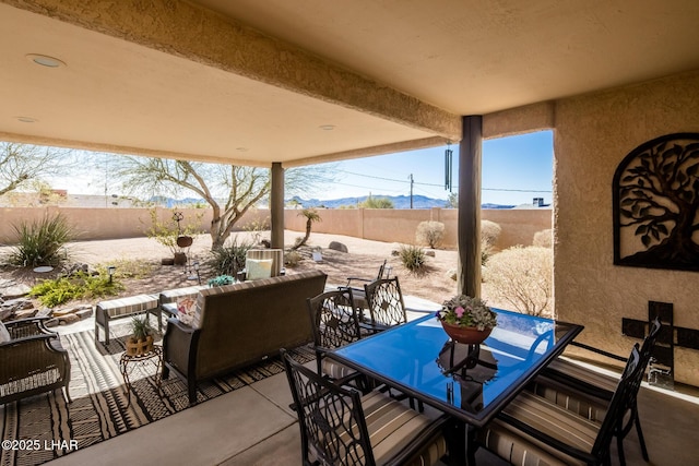 view of patio featuring a mountain view