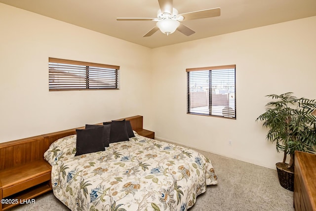 bedroom with carpet floors and ceiling fan