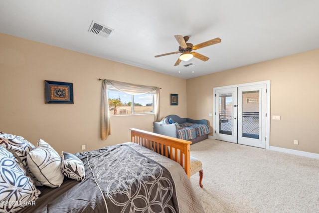 3370 Thunderhead Dr, Lake Havasu City, AZ 86406 - carpeted bedroom with access to outside, french doors, and ceiling fan