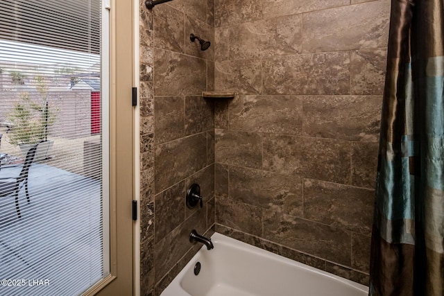 full bath featuring shower / bathtub combination with curtain