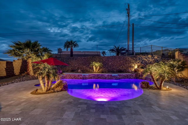 view of pool with a patio, a fenced backyard, and a fenced in pool