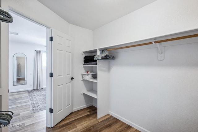walk in closet featuring wood finished floors