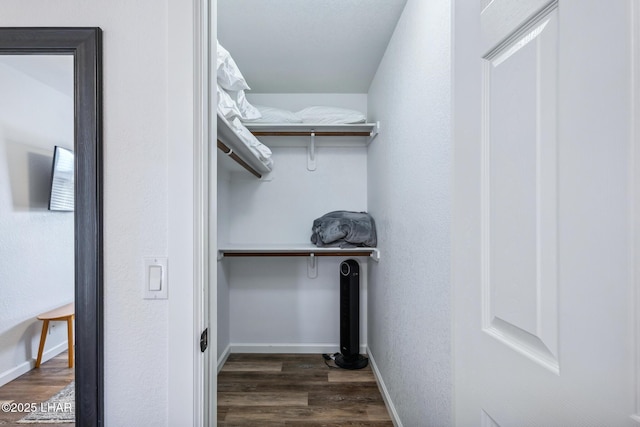walk in closet featuring dark wood-type flooring