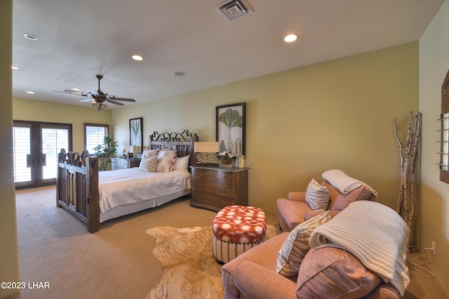 9124 Lakeview Dr, Parker, AZ 85344 - carpeted bedroom featuring french doors and ceiling fan