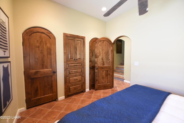 9124 Lakeview Dr, Parker, AZ 85344 - bedroom with ceiling fan and tile patterned flooring