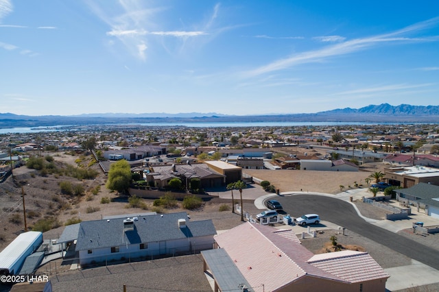 drone / aerial view with a residential view and a mountain view