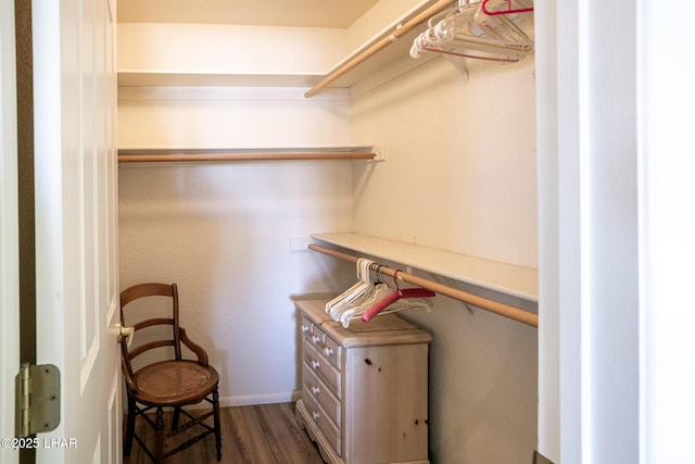 walk in closet with wood finished floors