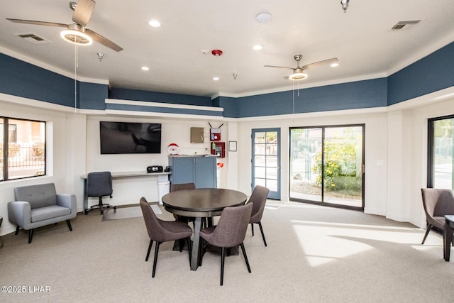 1650 Smoketree Ave S Unit 119, Lake Havasu City, AZ 86403 - carpeted dining room with visible vents, recessed lighting, baseboards, and ceiling fan