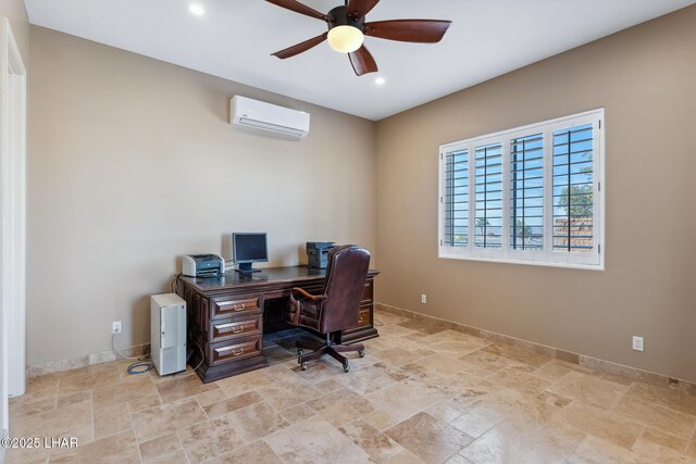 1589 Park Terrace Ave, Lake Havasu City, AZ 86404 - office area featuring a wall unit AC, stone finish floor, baseboards, and ceiling fan